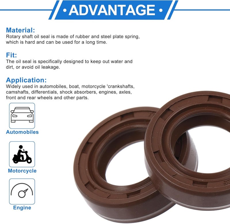 VekAuto Universal Oil Seal TC Double Lip W Steel Spring Seal Ring Rotary Shaft Seal 15x25x7mm High Pressure FKM Rubber Brown 2 Pcs - Image 4